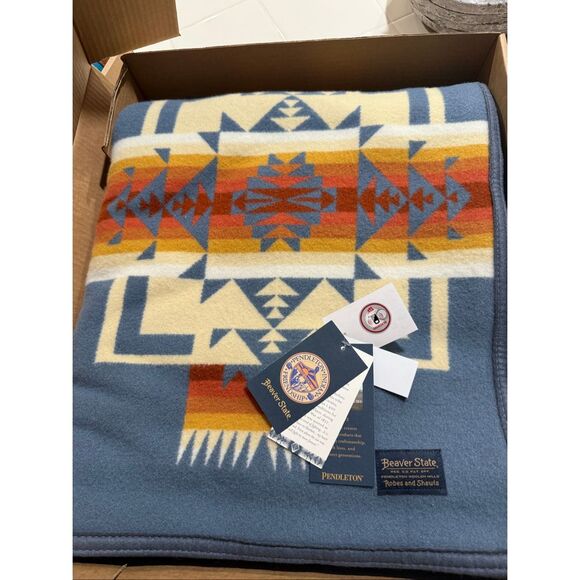 NWT Pendleton Beaver State Chief Joseph Wool Blend Blanket Slate Multi 64"x80" - Picture 8 of 14